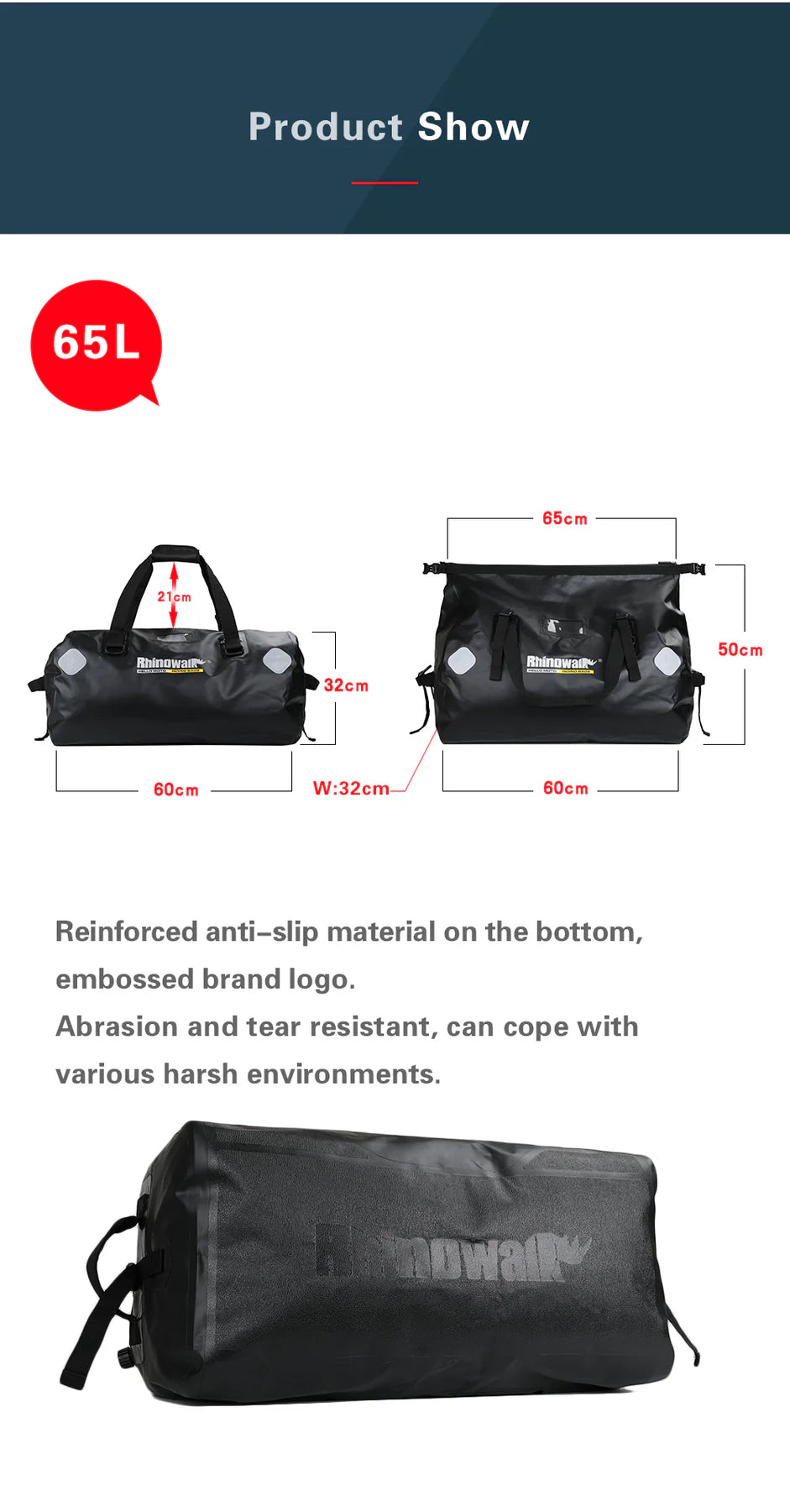 Rhinowalk 65L Motorcycle Waterproof Bag Large Capacity Motorcycle Dry Duffel Bag (MT20650)